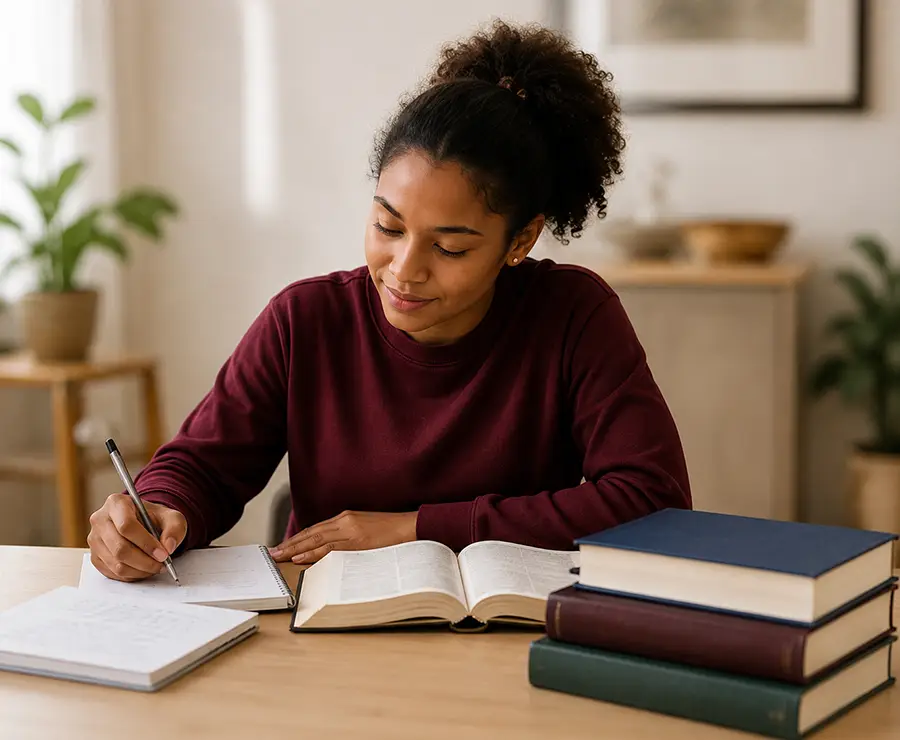 College student studying the Bible and theology