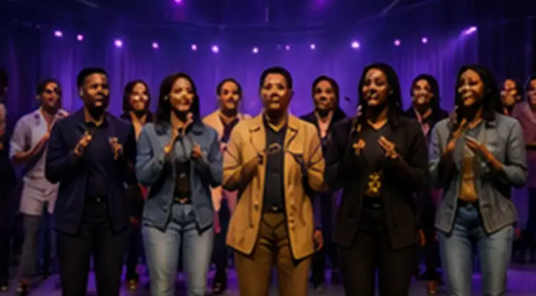 Gospel choir and worship team performing together