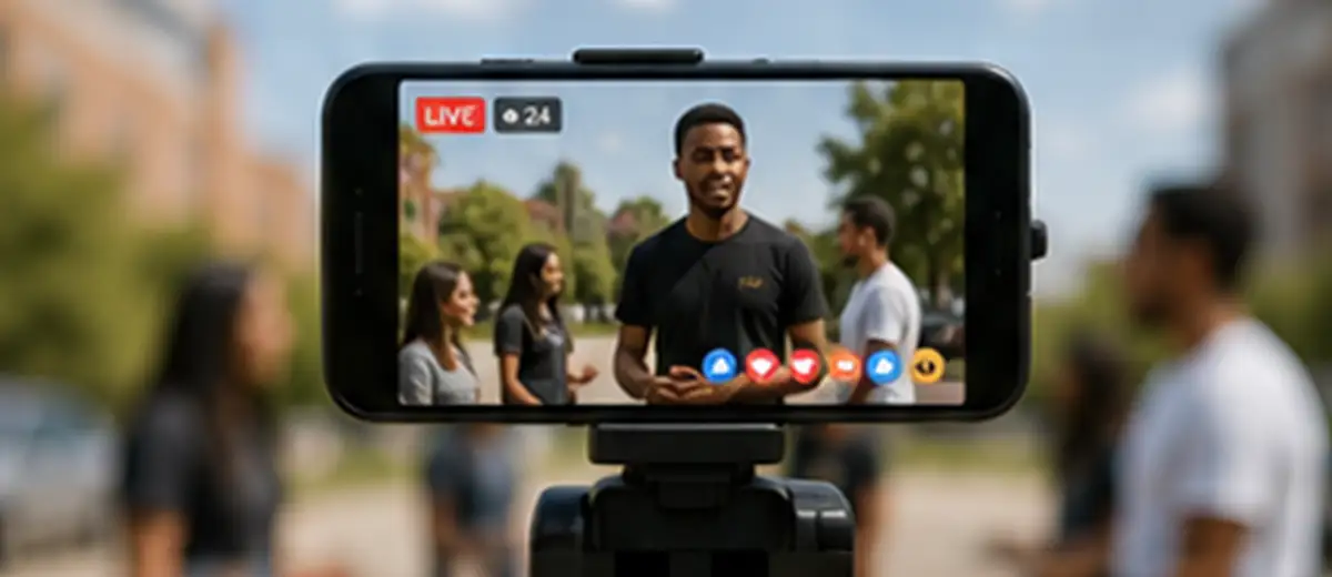 Student recording a community evangelism video