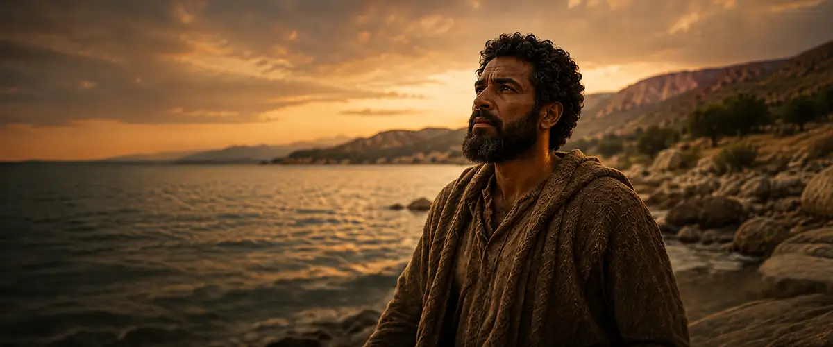 Biblical depiction of Prophet Elijah near the water