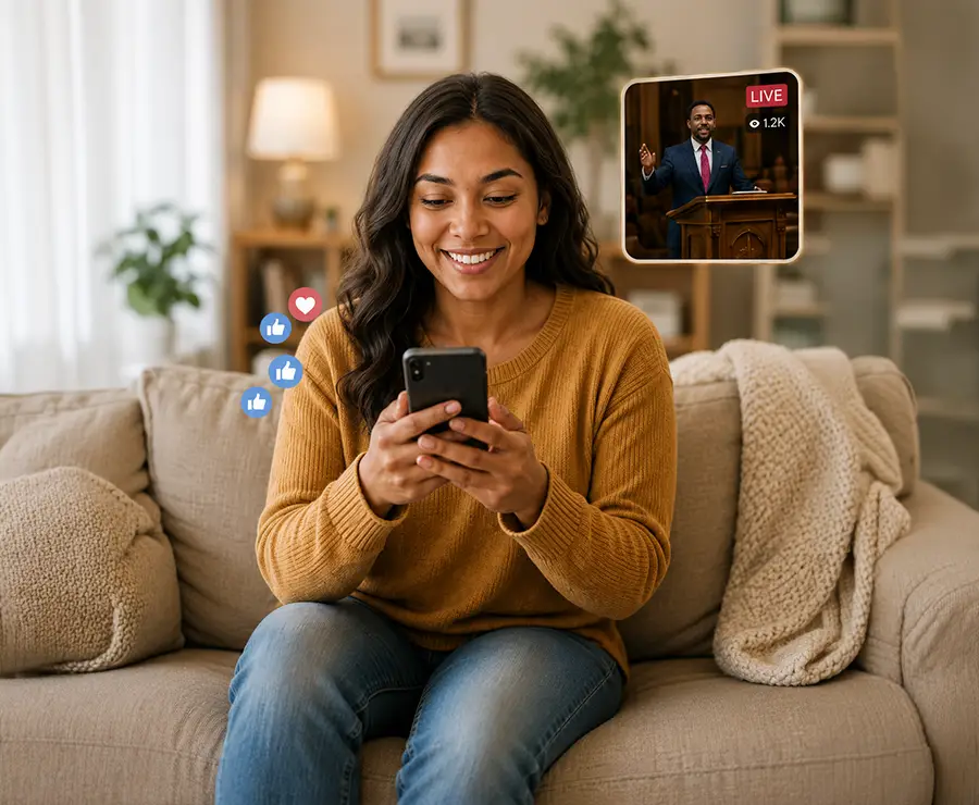 Woman sowing a seed after watching a ministry livestream