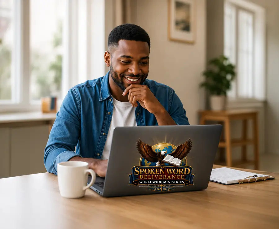 Man watching the ministry online from his laptop