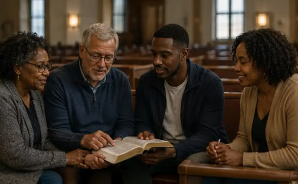 Multicultural students studying and applying the Bible together