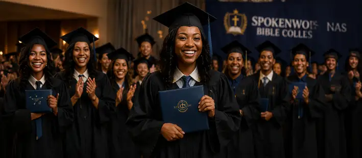 Bible College graduates celebrating at commencement